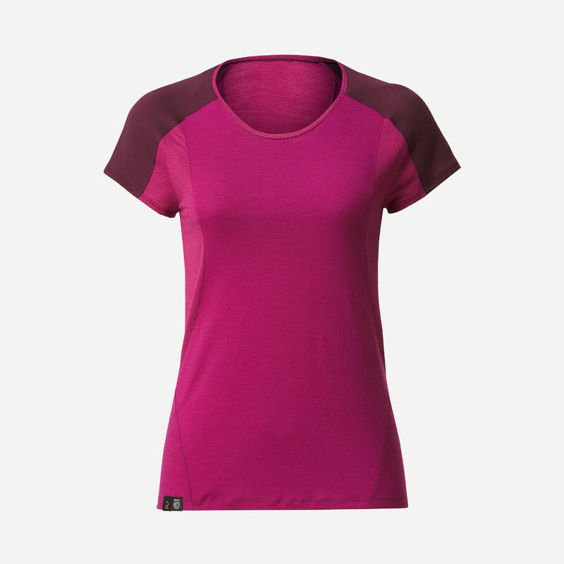 T-shirt lana merinos trekking donna MT500 WOOL viola