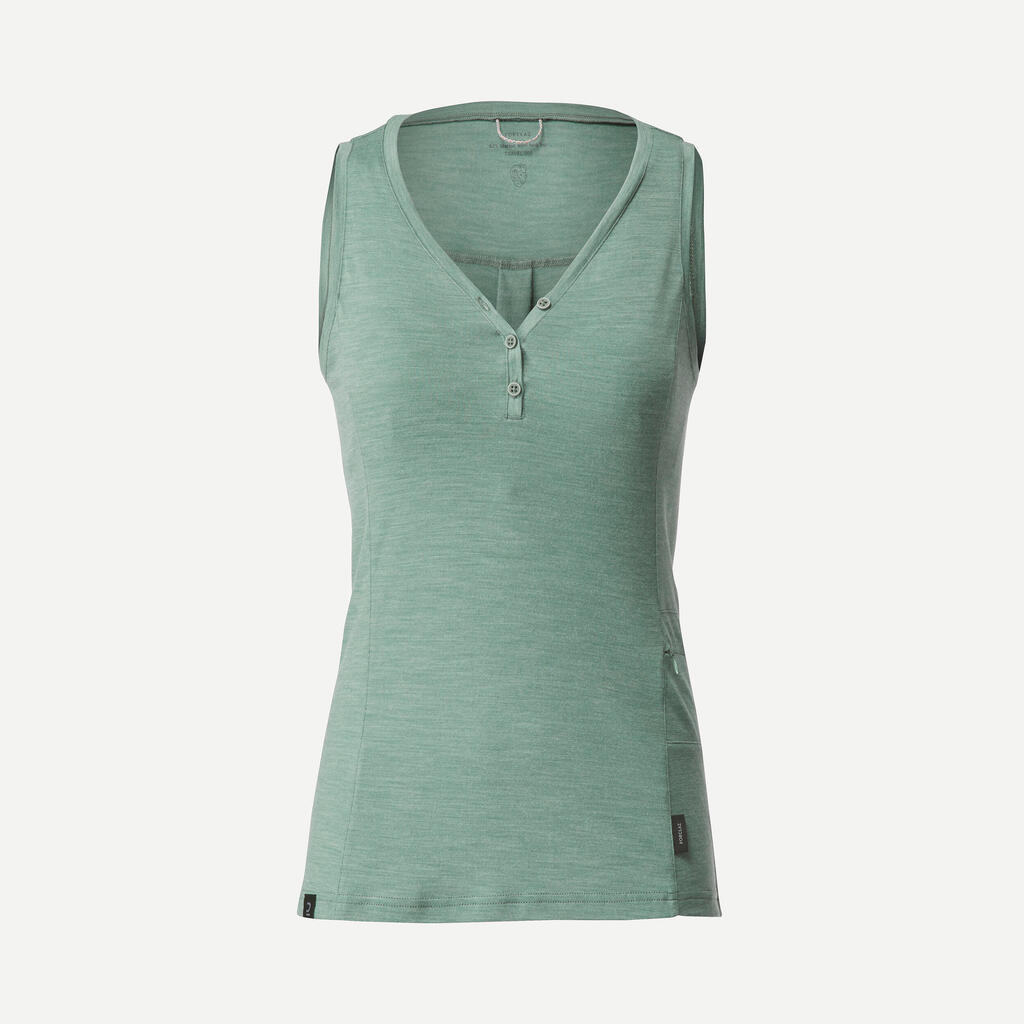 Women's merino wool trekking & travel tank top- Travel 500 