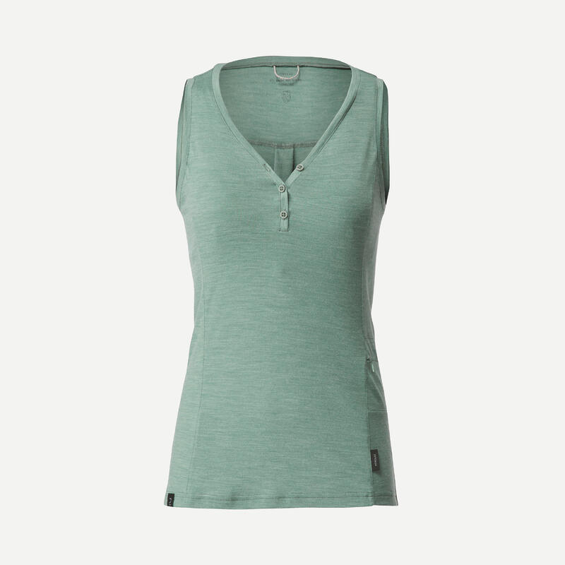 Camisola de Alças de Lã Merino de Trekking em Viagem - TRAVEL 500 Mulher 