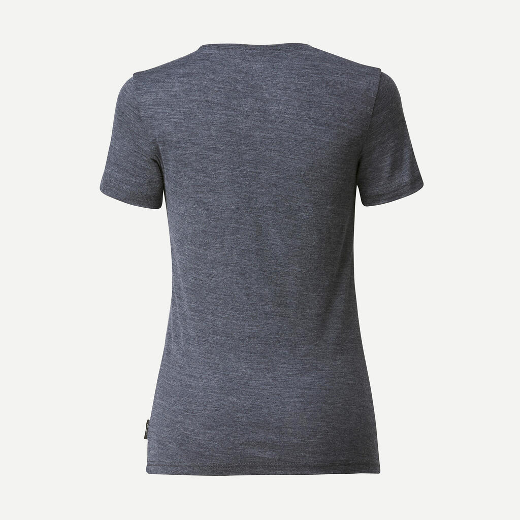 T-shirt de trek voyage manches courtes laine mérinos Femme - TRAVEL 500