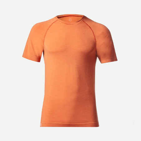 Majica kratkih rukava za trekking MT900 od merino vune muška narančasta