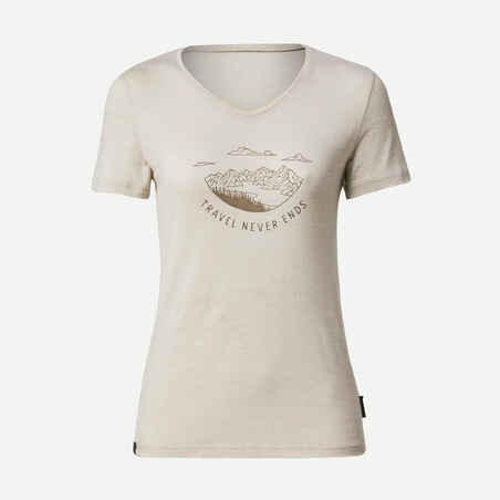 Camiseta de montaña y trekking manga corta  lana merino Mujer Forclaz Travel 500