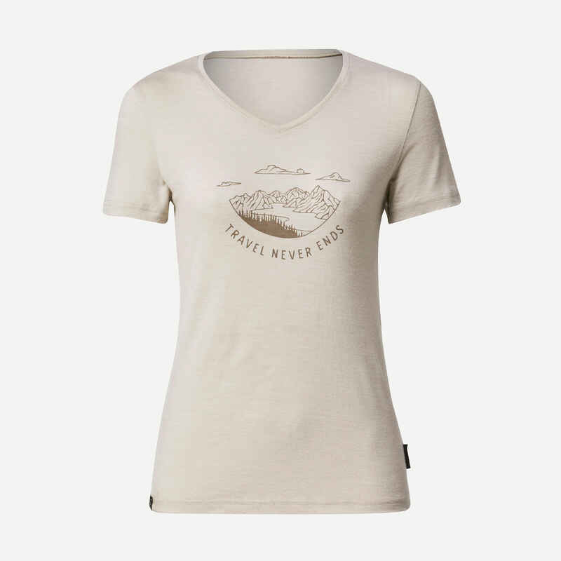 Women's Travel Trekking Merino Wool Short-Sleeved T-Shirt - TRAVEL 500