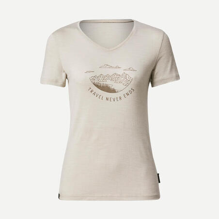 T-shirt i merinoull för resa och vandring – TRAVEL 100 dam beige 