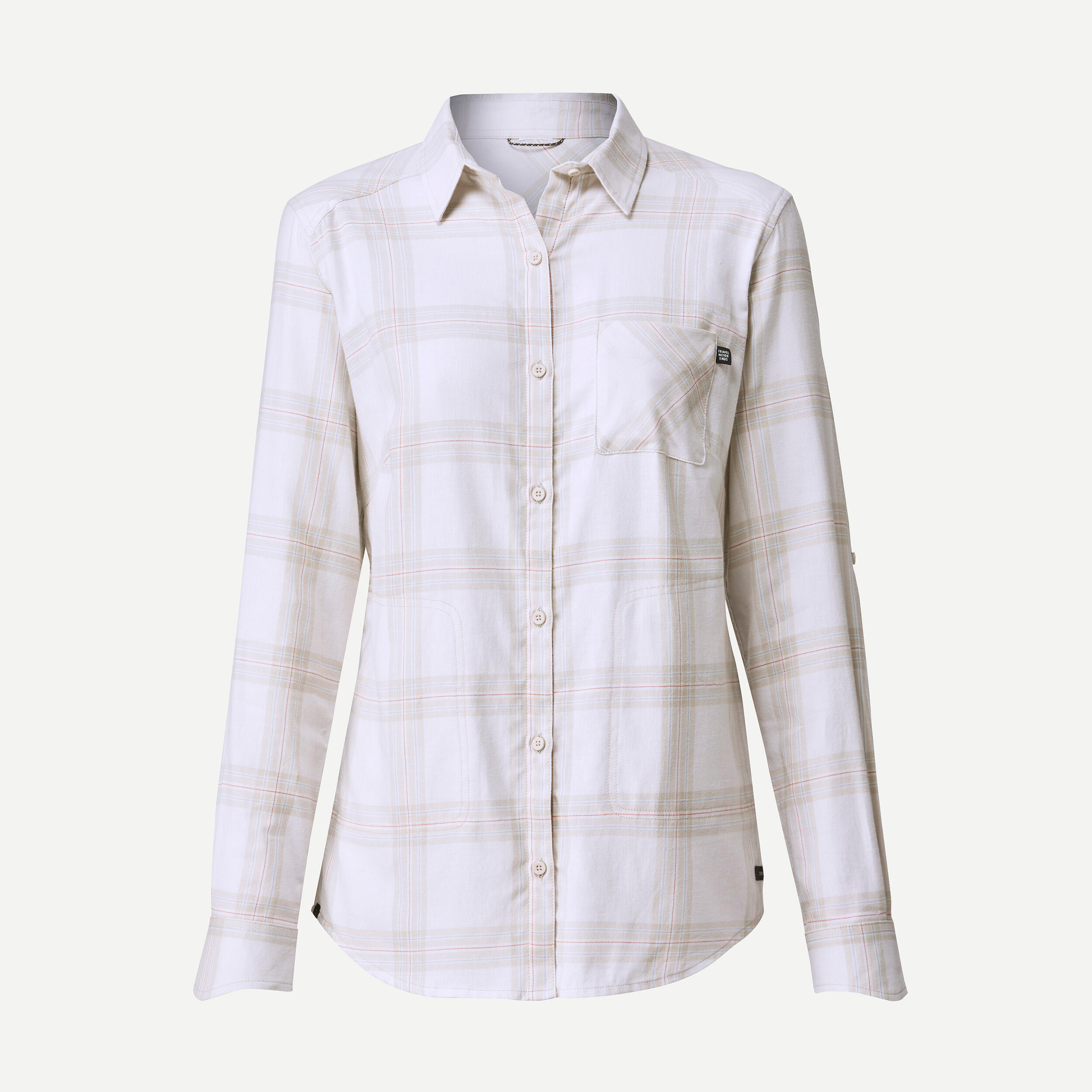 Women’s long-sleeved travel shirt, TRAVEL 100 - Beige 5/8