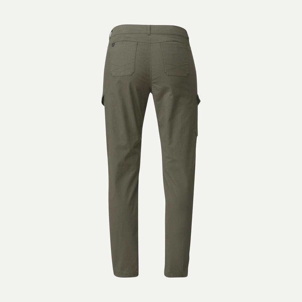 WOMEN’S TREKKING & TRAVEL CARGO TROUSERS - TRAVEL 100 - KHAKI