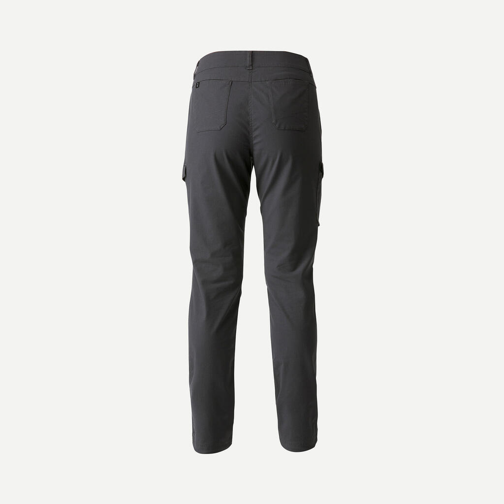 PANTALON CARGO EN COTON DE TREKKING & VOYAGE - TRAVEL 100 - GRIS- FEMME