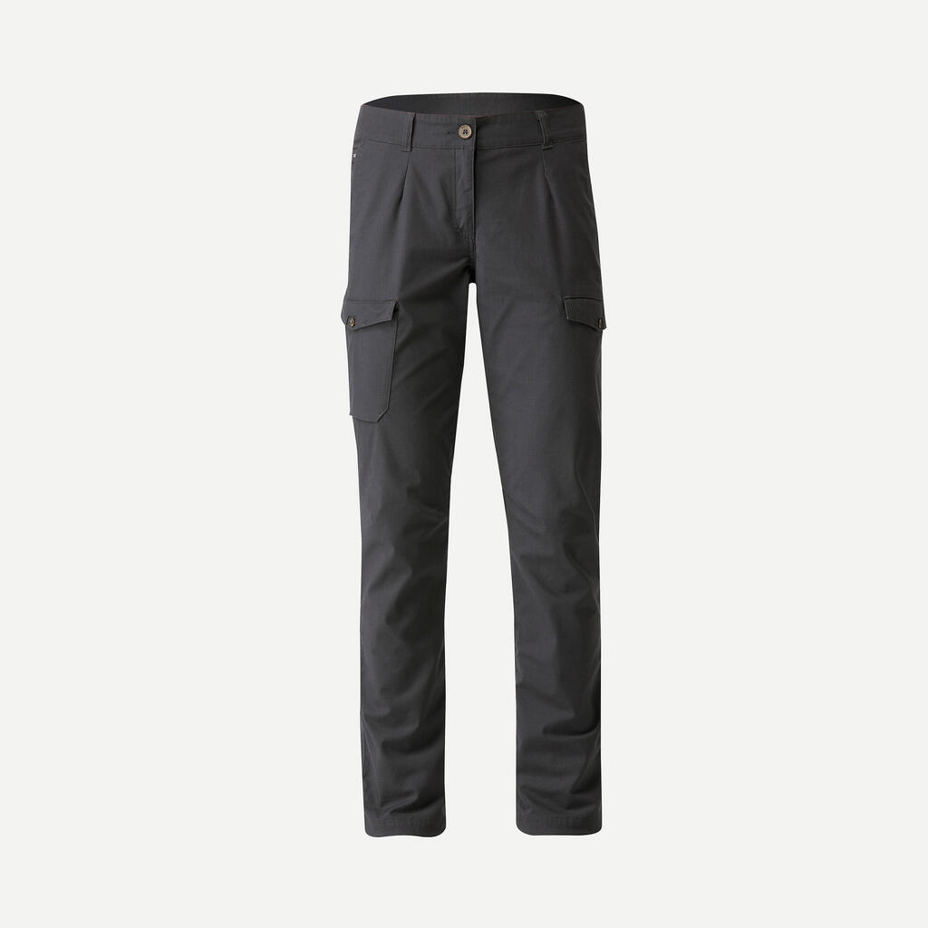 Sive ženske pantalone za treking TRAVEL 100