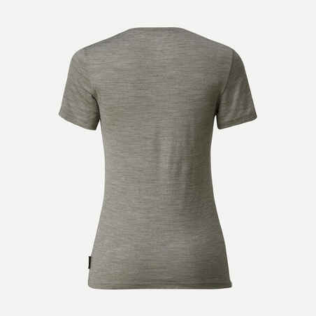 Moteriški trumparankoviai žygių marškinėliai su merino vilna „Travel 100“, chaki