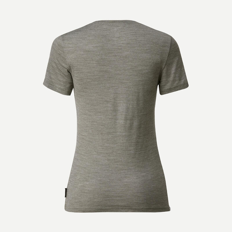 Camiseta de trekking viaje manga corta lana merina Mujer - TRAVEL 500