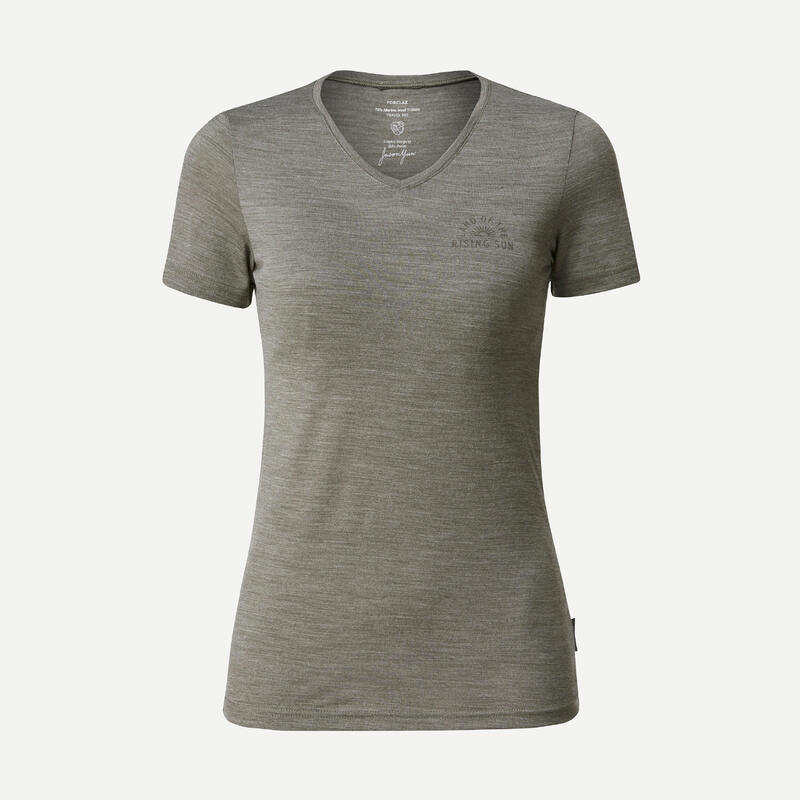 T-shirt de lã merino de trekking viagem - TRAVEL 500 Mulher 