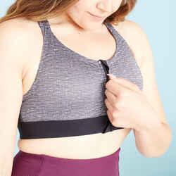 Women's High Support Zip-Up Sports Bra with Cups - Grey/Black