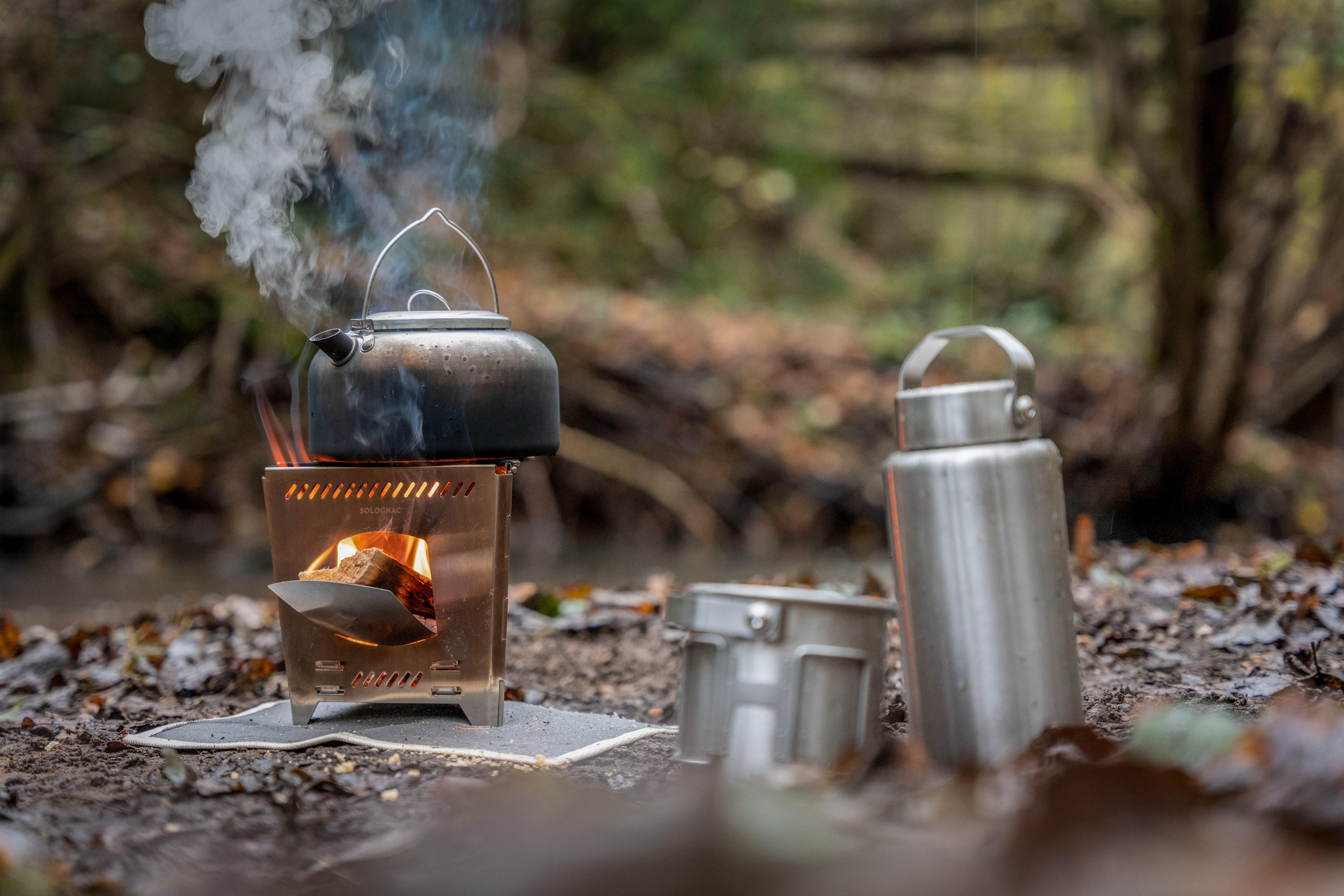 Réchaud à bois pliable en acier inoxydable - Bushcraft bivouac - SOLOGNAC
