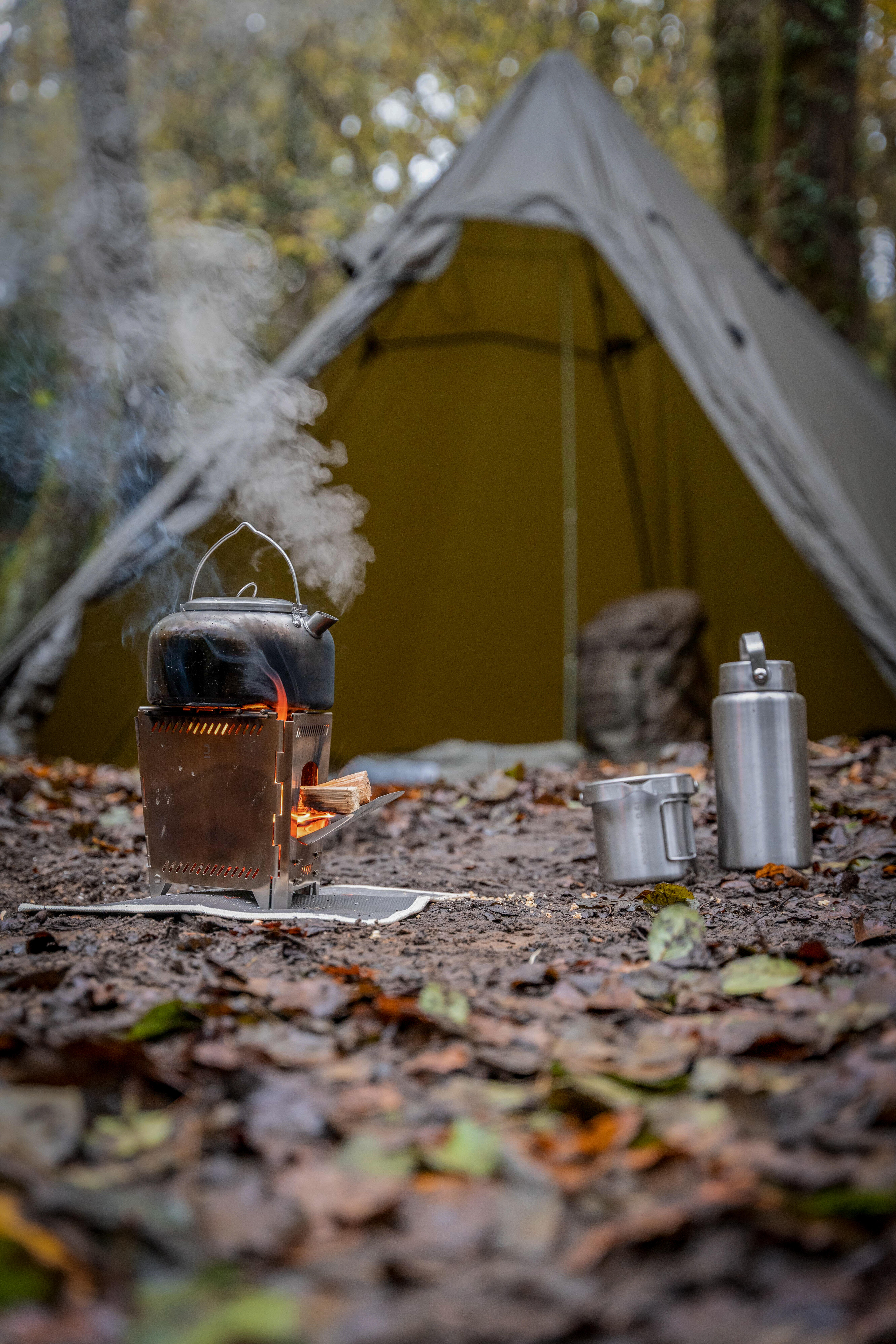 Réchaud à bois pliable en acier inoxydable - Bushcraft bivouac - SOLOGNAC