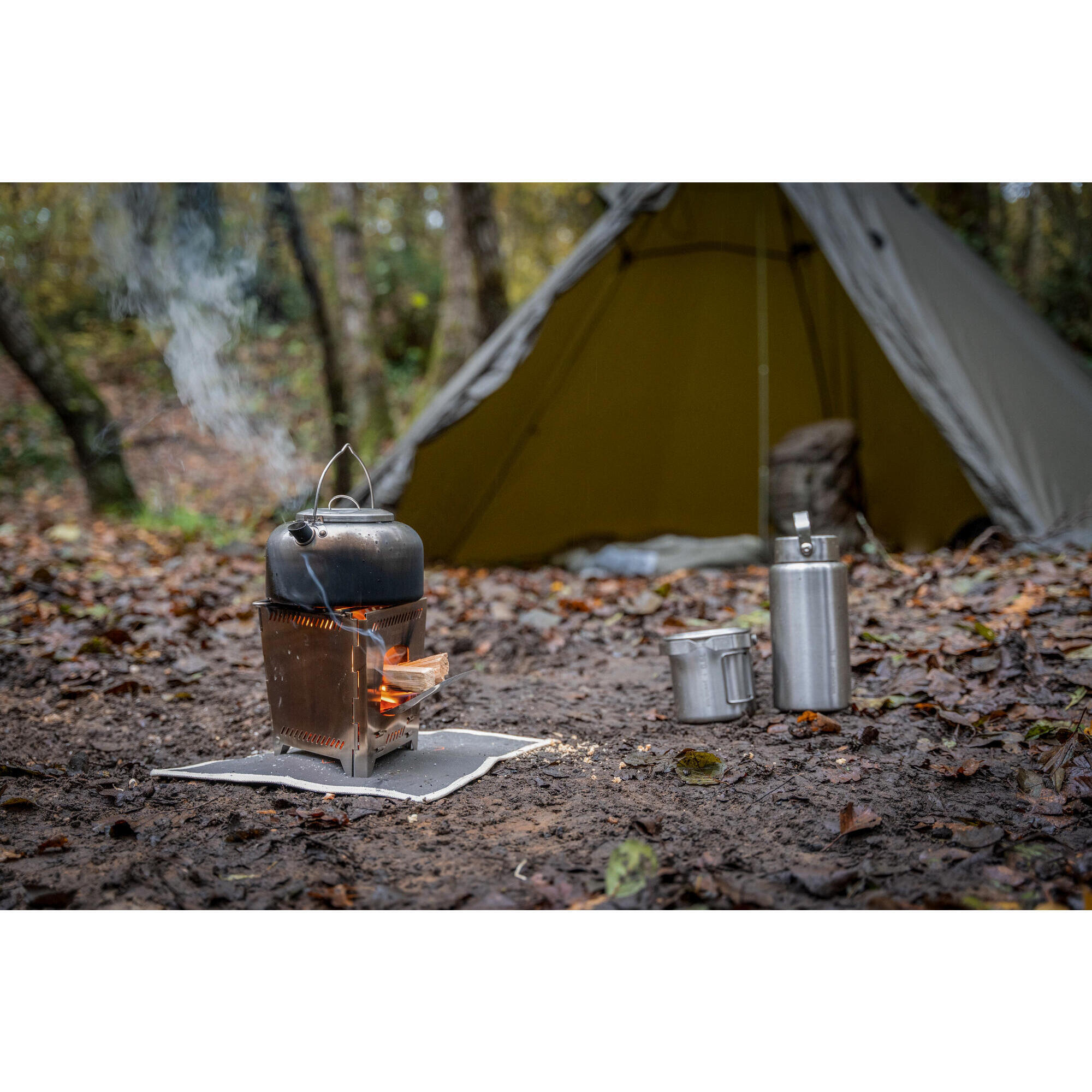 Water Bottle with Screw Cap Stainless Steel 1 L - Bushcraft Grey - SOLOGNAC