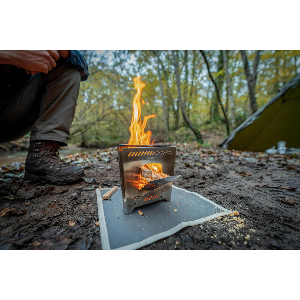 GOPLUS Mini-poêle à Bois Compact De Table, Rechaud Bois En Acier Inoxydable Et 2 Grilles, Avec Fenêtre En Verre Pour Camping - Sport