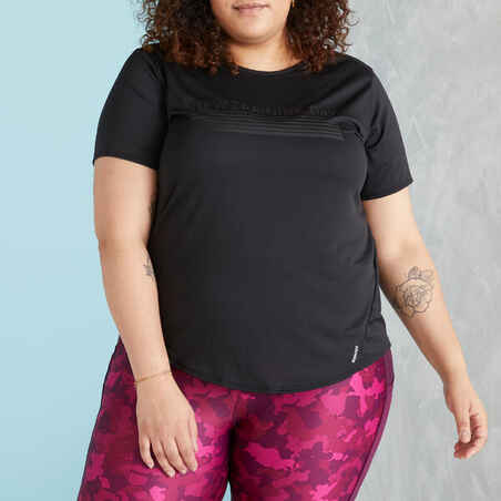 Women's Slim-Fit Large Fitness Cardio T-Shirt - Black