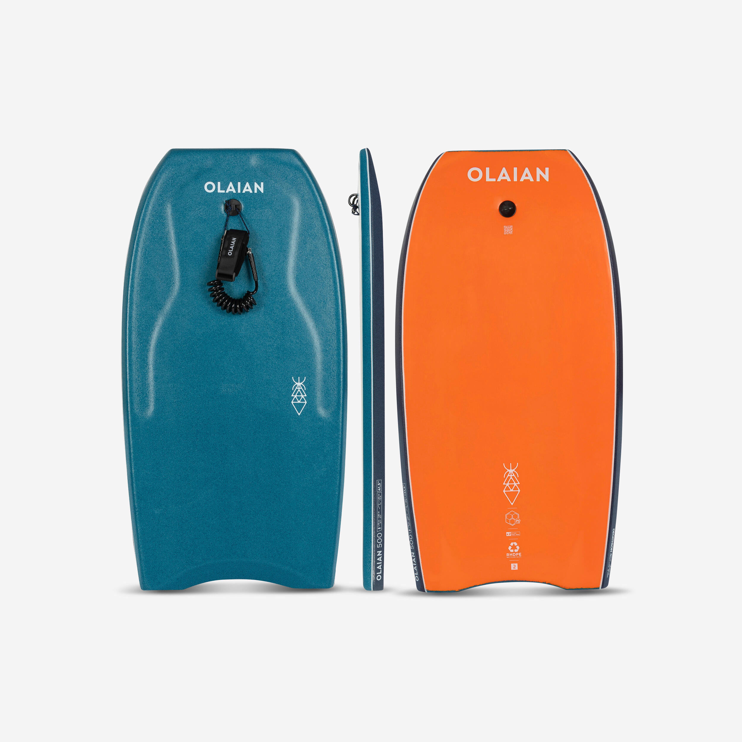 OLAIAN Bodyboard 500 blue / orange with leash