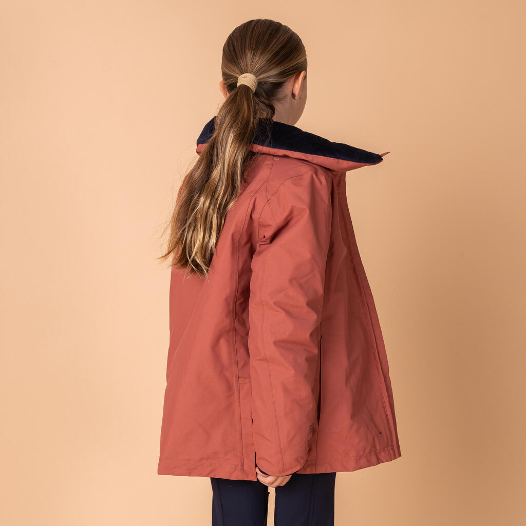 Kids' Waterproof and Warm Horse Riding Jacket 500 - Terracotta