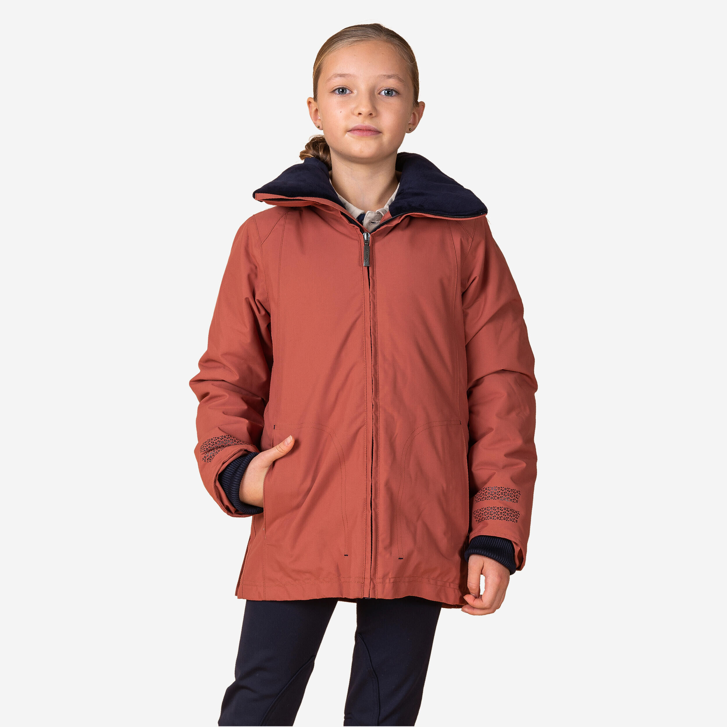 FOUGANZA Kids' Waterproof and Warm Horse Riding Jacket 500 - Terracotta