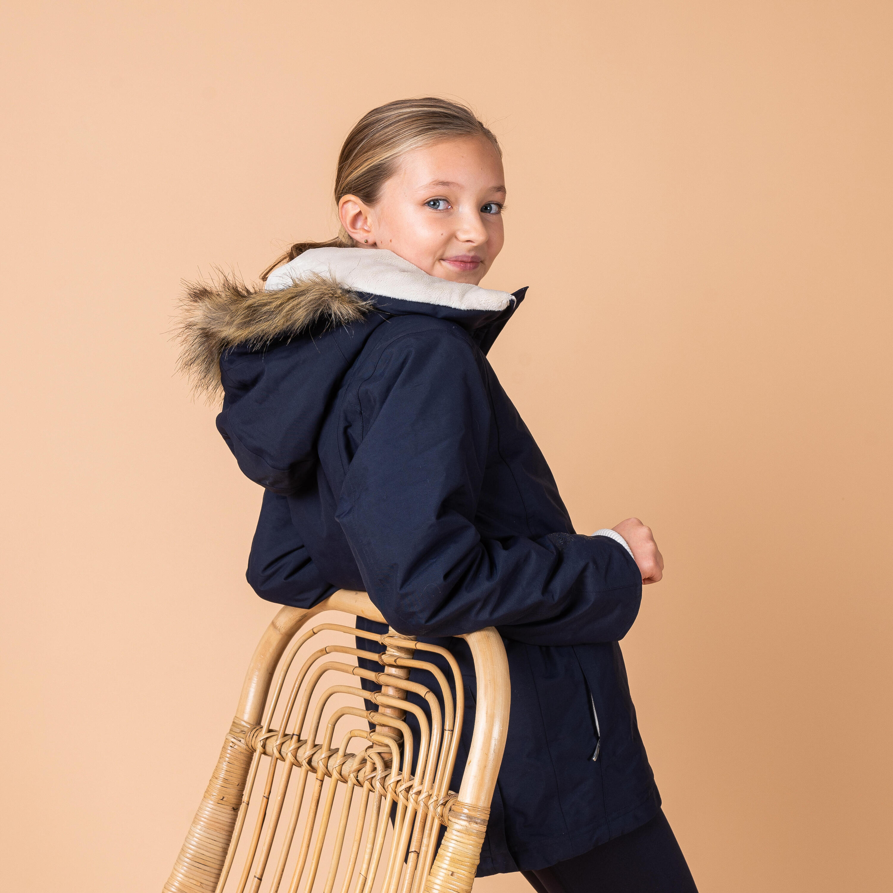 Kids' Warm Horse Riding Jacket 500 - Navy 3/8