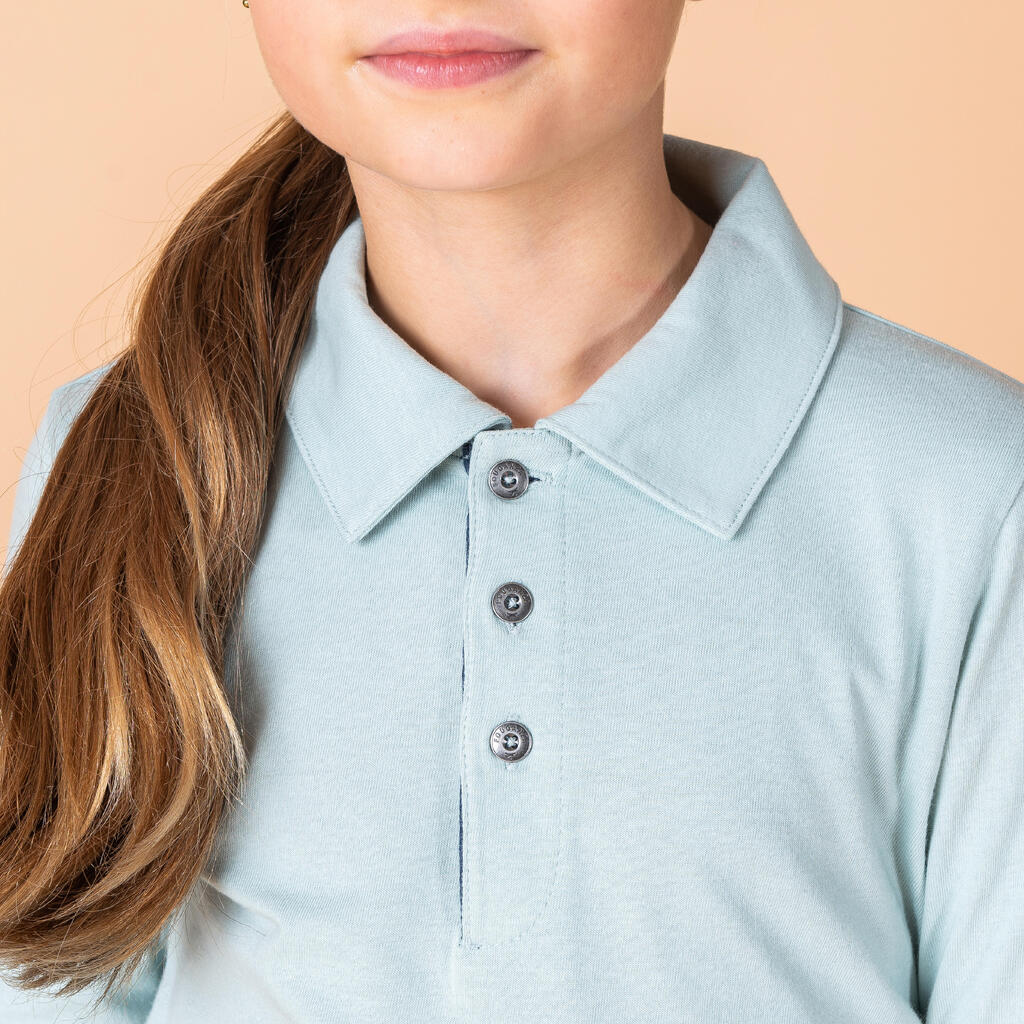 Mergaitiški ilgarankoviai jojimo polo marškinėliai „100“, smėlio spalvos