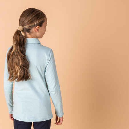 Girls' Long-Sleeved Horse Riding Polo Shirt 100 - Sea Green