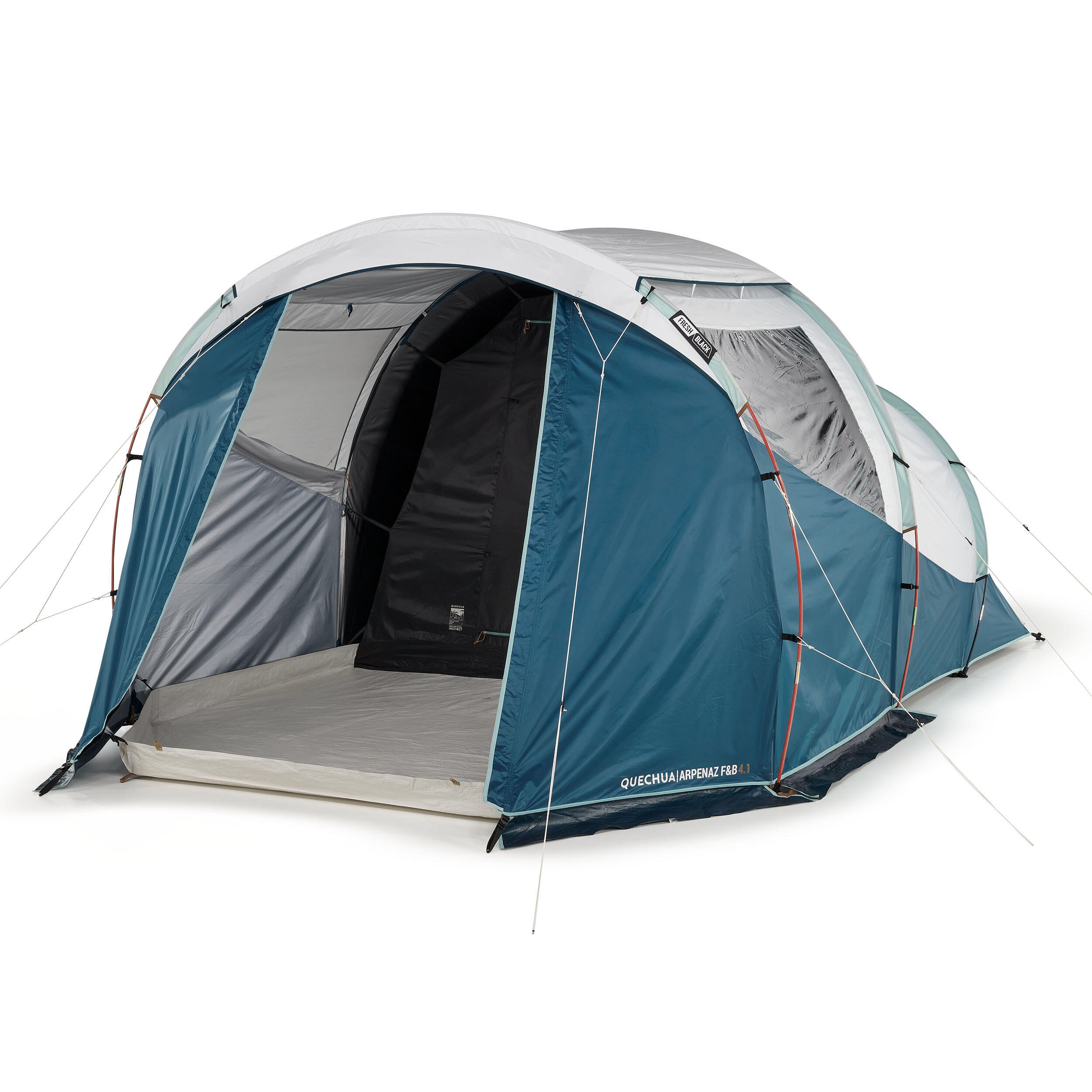 Camping Tent with Poles 4-Person, Arpenaz 4.1 Fresh & Black - QUECHUA