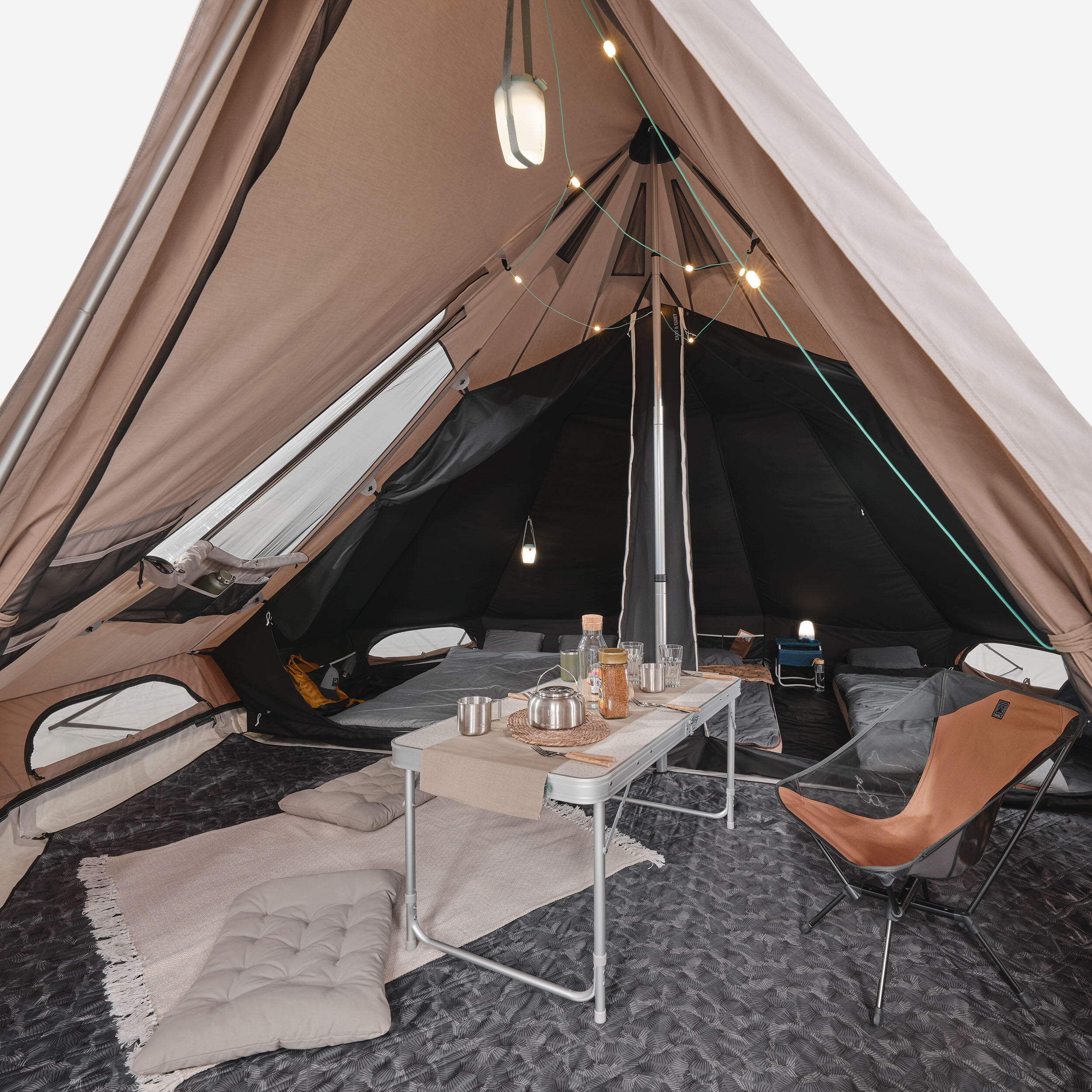 Campingzelt Tipi-Zelt Polybaumwolle - Tepee 5.2 fr 5 Personen 2 Kabinen |  Decathlon