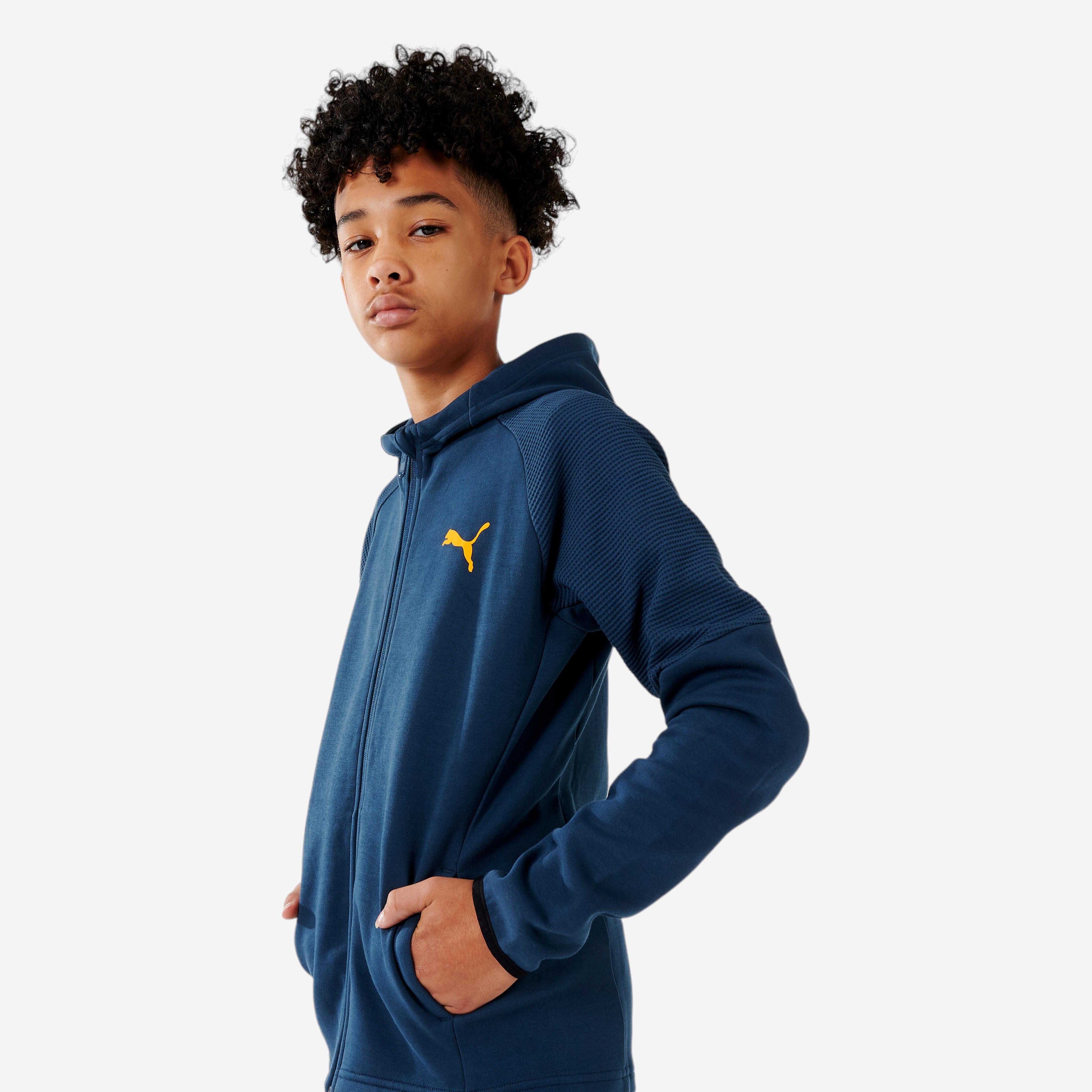 Felpa bambino ginnastica Puma con cappuccio e zip pesante blu PUMA Decathlon