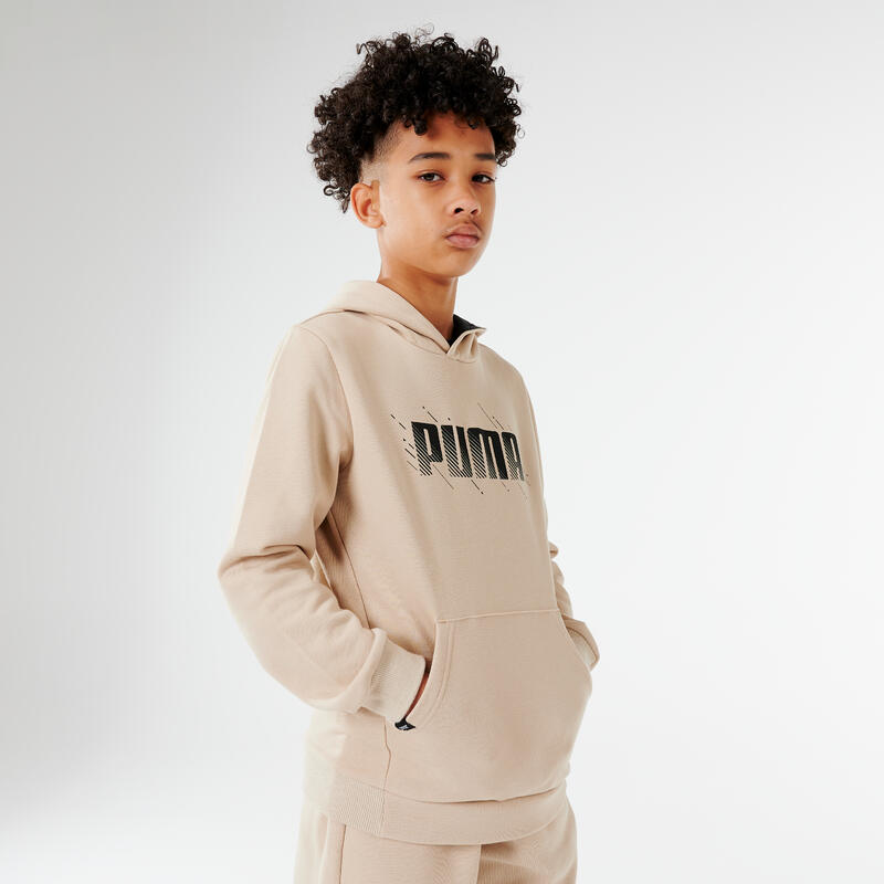 SWEAT À CAPUCHE ENFANT - BEIGE AVEC IMPRIMÉ PUMA