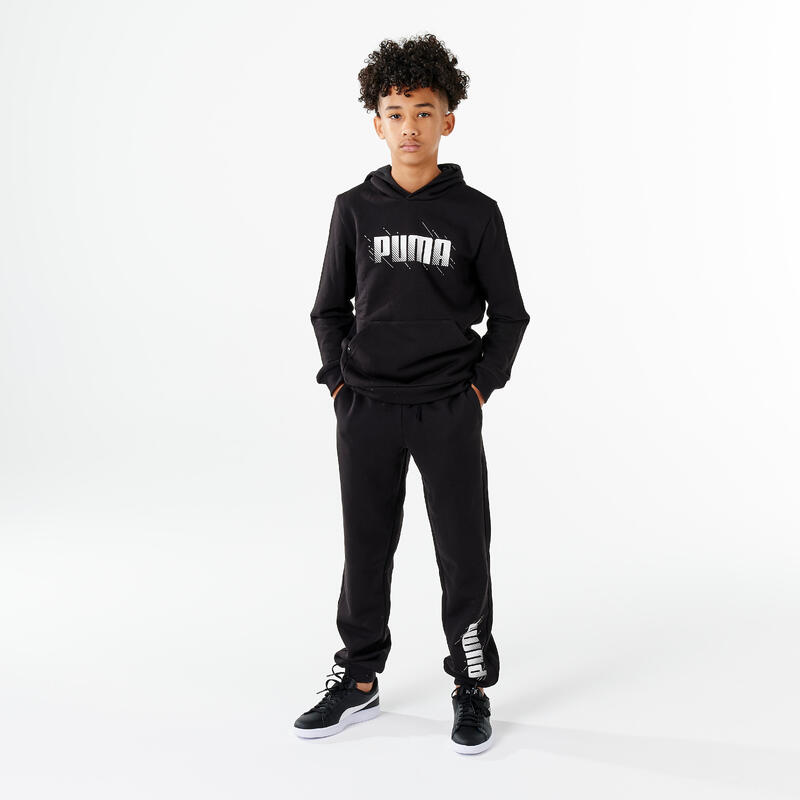 Pantaloni tuta Puma bambino ginnastica regular fit felpati neri stampati