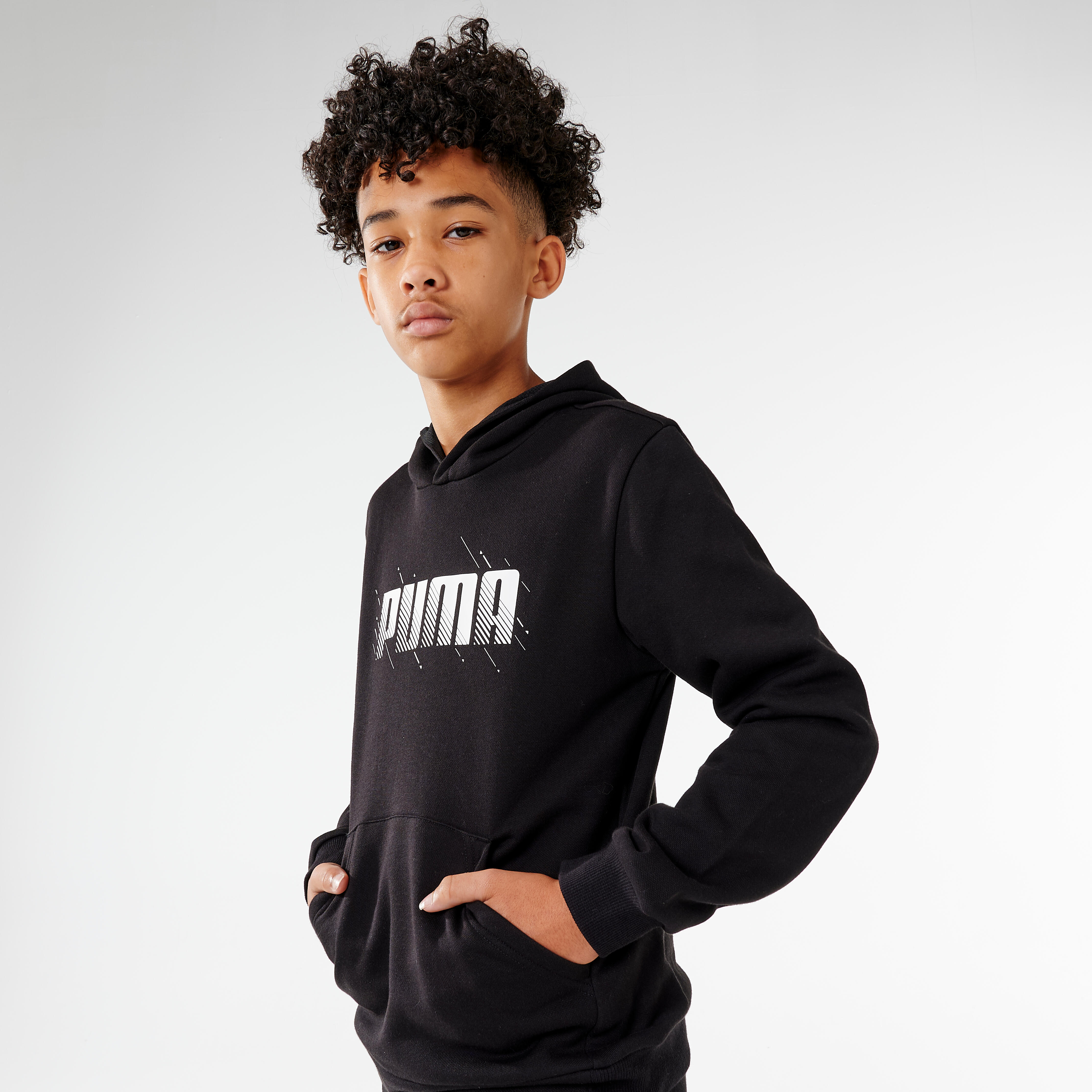 Sweatshirt Med Huva Puma - Junior Svart Med Tryck
