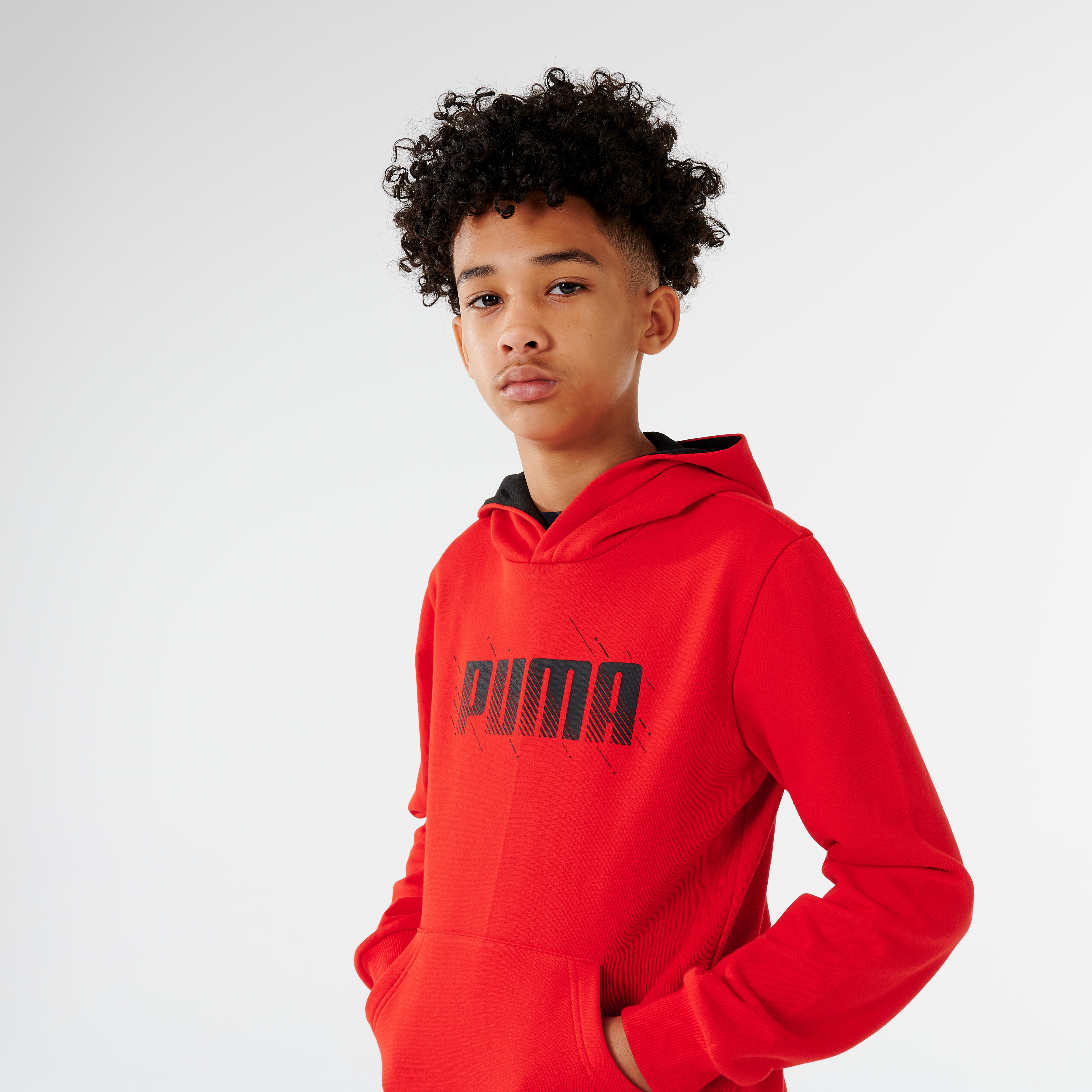 FELPA CON CAPPUCCIO PER BAMBINI - ROSSA CON STAMPA PUMA