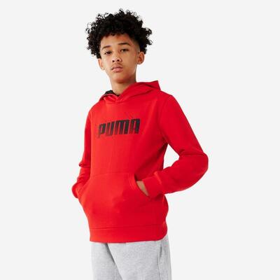 Felpa bambino ginnastica Puma misto cotone felpato con cappuccio rossa