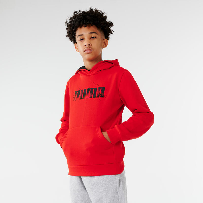 Felpa bambino ginnastica Puma misto cotone felpato con cappuccio rossa 