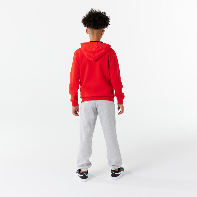 Felpa bambino ginnastica Puma misto cotone felpato con cappuccio rossa 