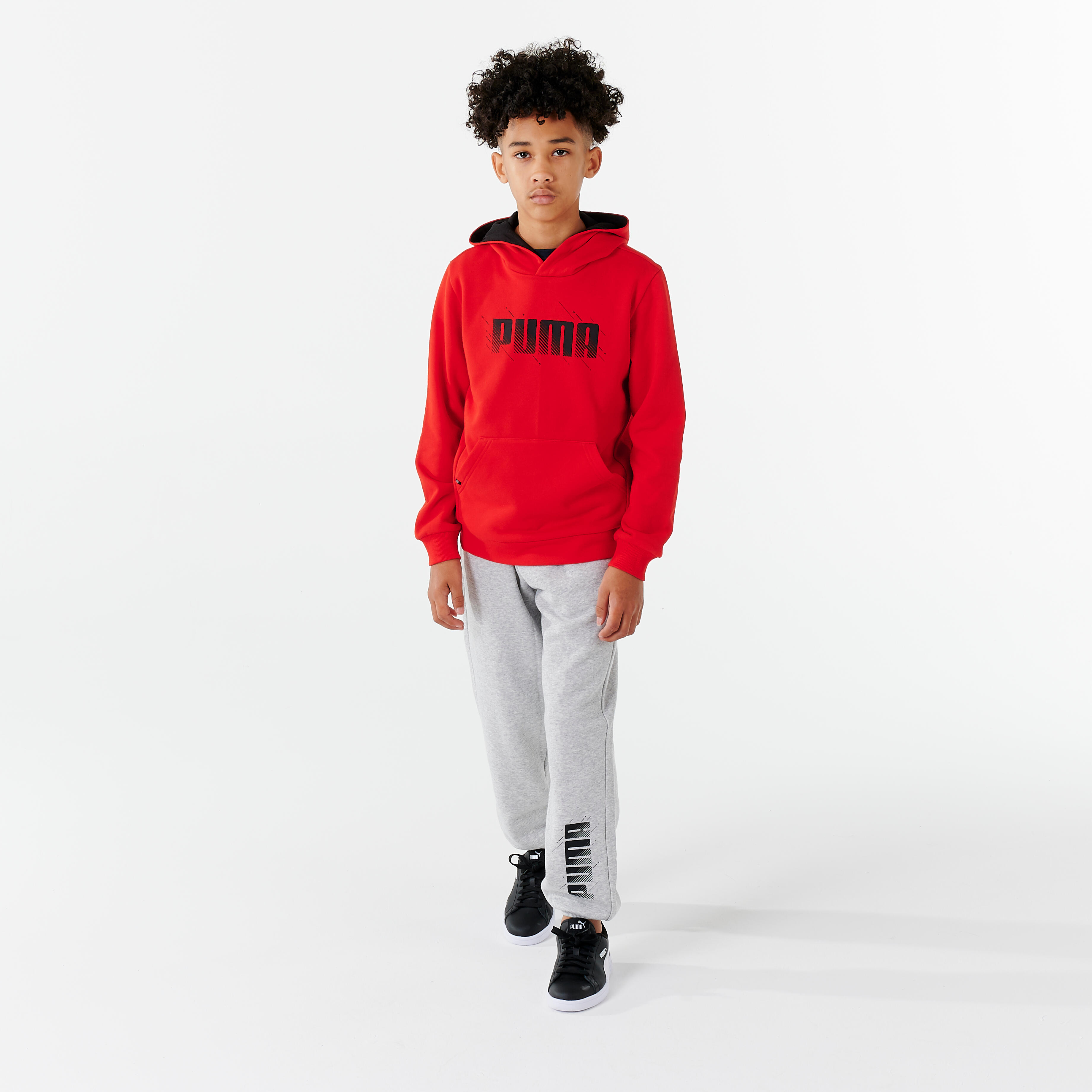 FELPA CON CAPPUCCIO PER BAMBINI - ROSSA CON STAMPA PUMA