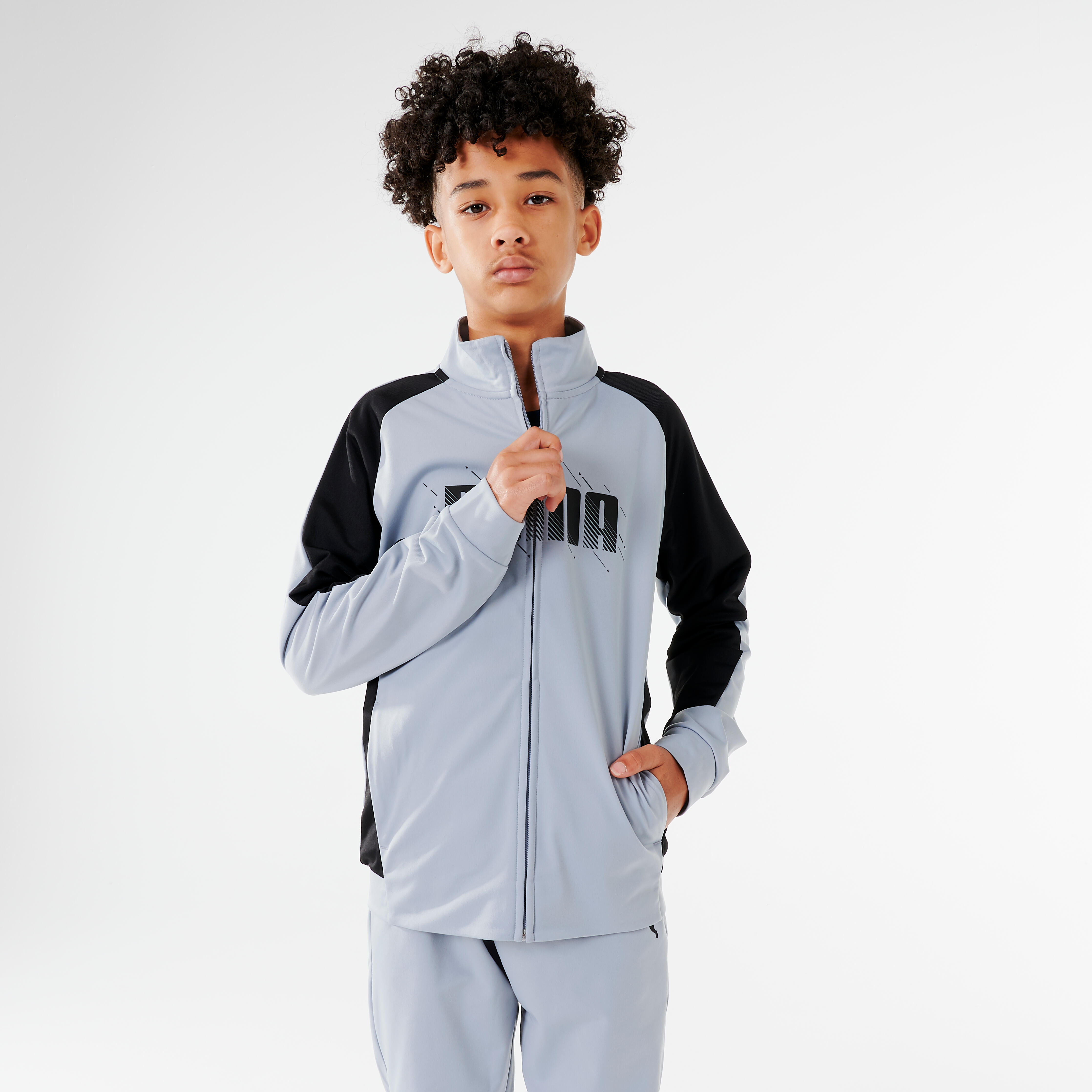 CHILDREN'S BREATHABLE SYNTHETIC TRACKSUIT - GREY PUMA