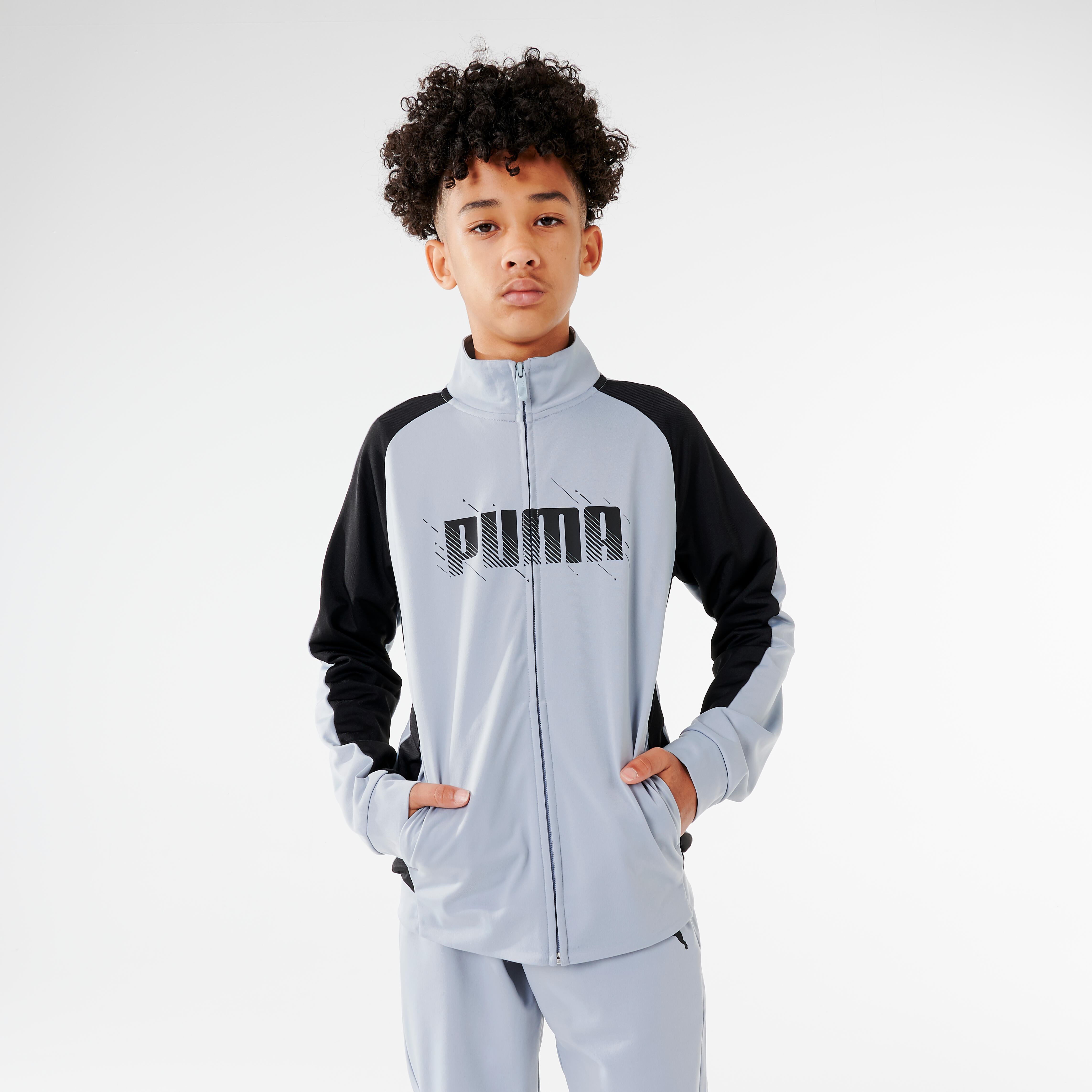 CHILDREN'S BREATHABLE SYNTHETIC TRACKSUIT - GREY PUMA