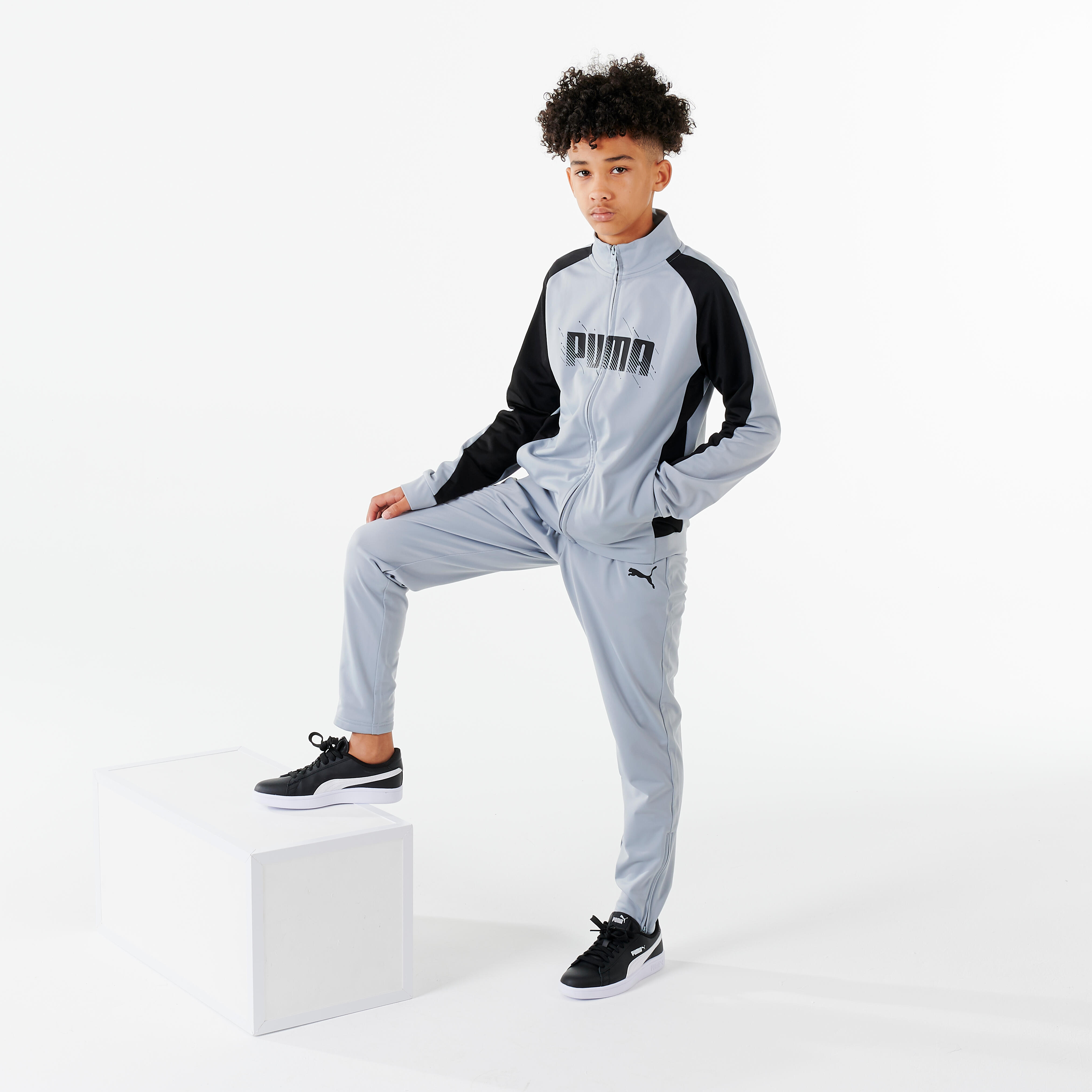 CHILDREN'S BREATHABLE SYNTHETIC TRACKSUIT - GREY PUMA