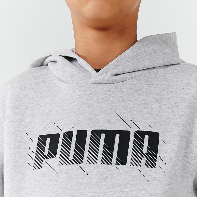 Felpa bambino ginnastica Puma misto cotone felpato con cappuccio grigia