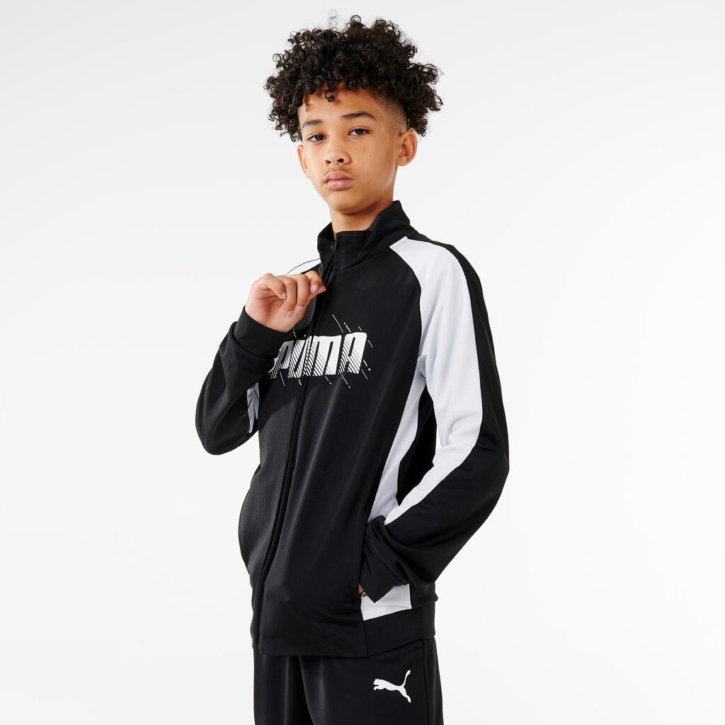 Kids' Breathable Synthetic Tracksuit - Black/White