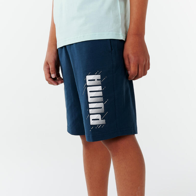 Pantaloncini bambino ginnastica Puma regular misto cotone blu con stampa