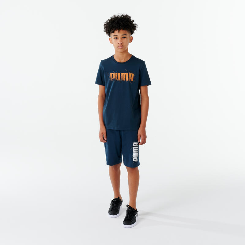 T-shirt bambino ginnastica Puma misto cotone blu con stampa