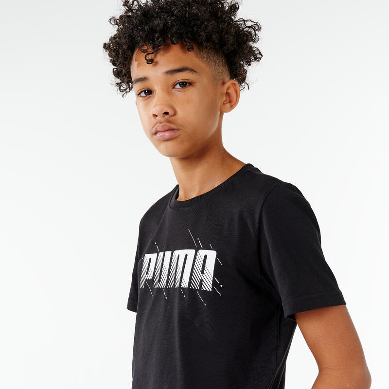 T-shirt bambino ginnastica Puma misto cotone nera con stampa