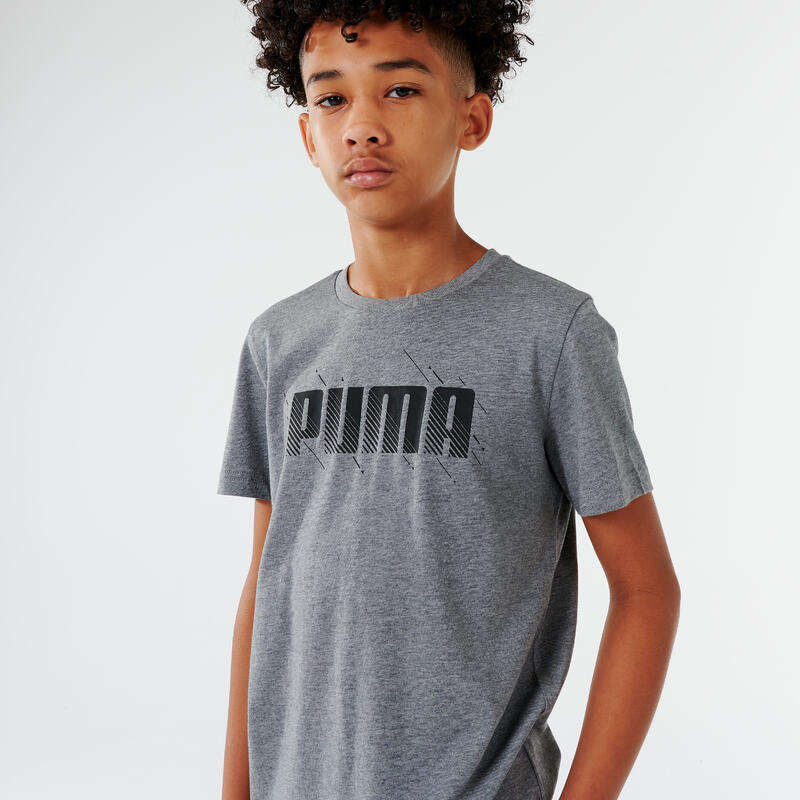 T-shirt bambino ginnastica Puma misto cotone grigia con stampa