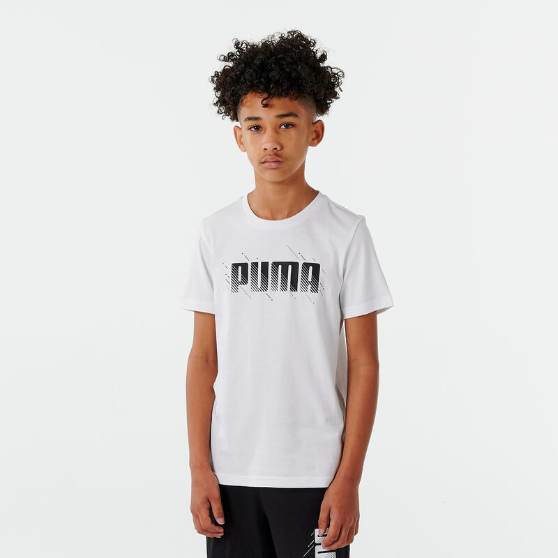 T-shirt bambino ginnastica Puma misto cotone bianca con stampa