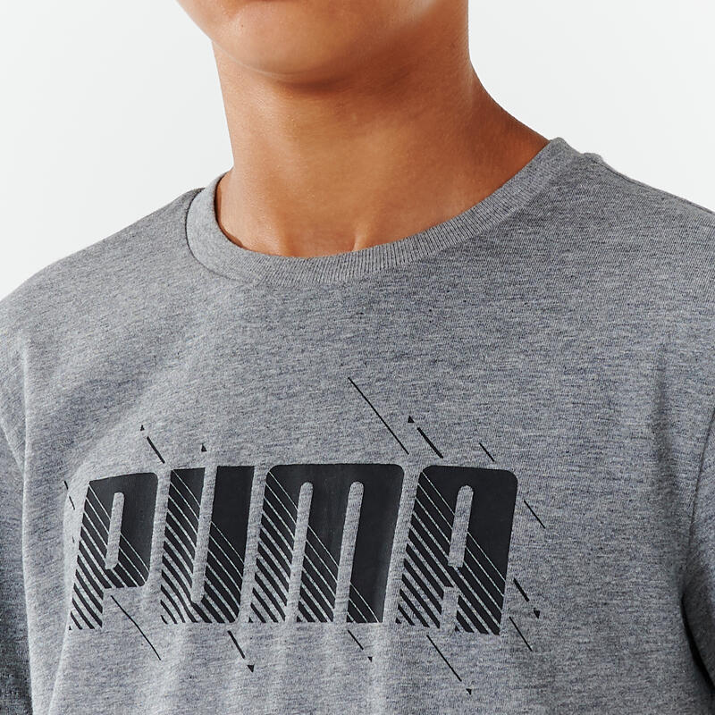 T-shirt bambino ginnastica Puma misto cotone grigia con stampa