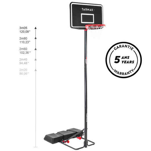 
      Canasta de básquetbol con pie regulable de 2.20 m a 3.05 m plegable - B100 Easy negro
  